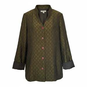 Coldwater Creek Olive Quilted Diamond Texture Button Front Jacket Size L